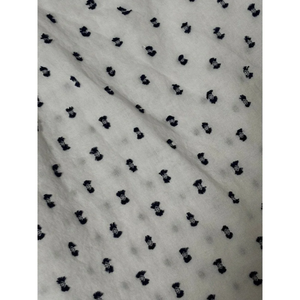 LOFT - Size Medium‎ - White Navy Blue Clip Dot Ruffle V-Neck Blouse Top